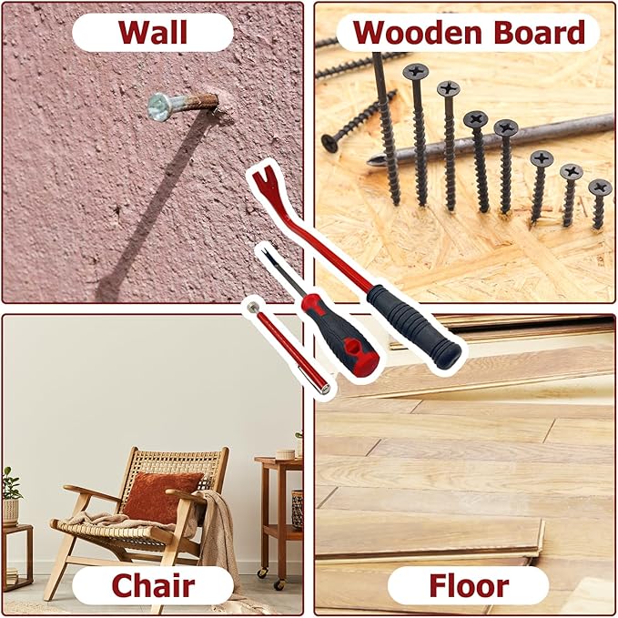 Daily Treasures 3Pcs Nail Pullers Set, Multi-Functional Nail Extractor Tool, Adjustable magnetic suction rod and Heavy-Duty Nail Puller Pry Bar for Removing Nail and Staple on Furniture, Floor, Wooden