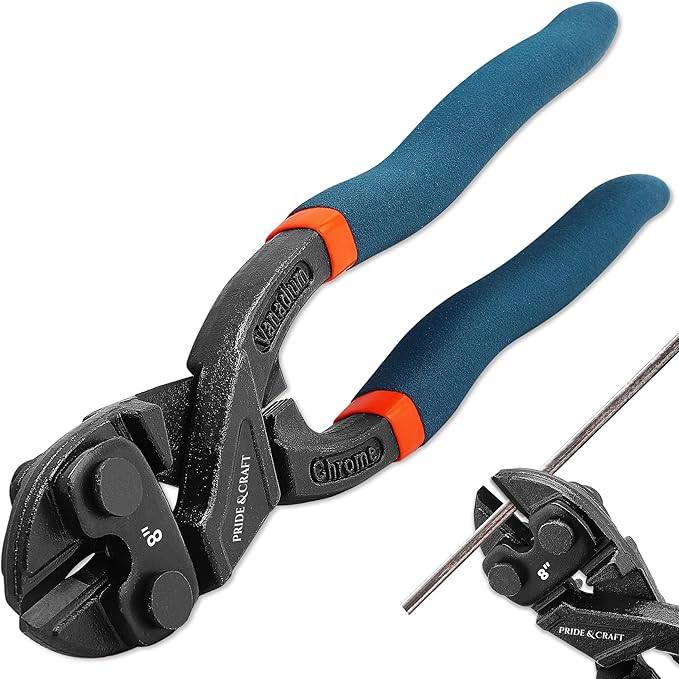 PRIDE&CRAFT 8 inches Mini Bolt Cutter Heavy Duty Cutting Tool for Wire, Chain, and Bolts, Compact Wire Cable Cutter, Snips Clippers, Portable Tools for Electricians, Mechanics, and DIY Enthusiasts