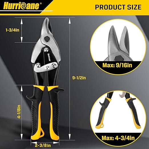 HURRICANE Bulldog Aviation Tin Snips, 9-1/2 Inch. Straight Cut Bulldog Metal Cutters, Bulldog Cut Aviation Snips, Sheet Metal Shears, for HVAC & DIY Projects