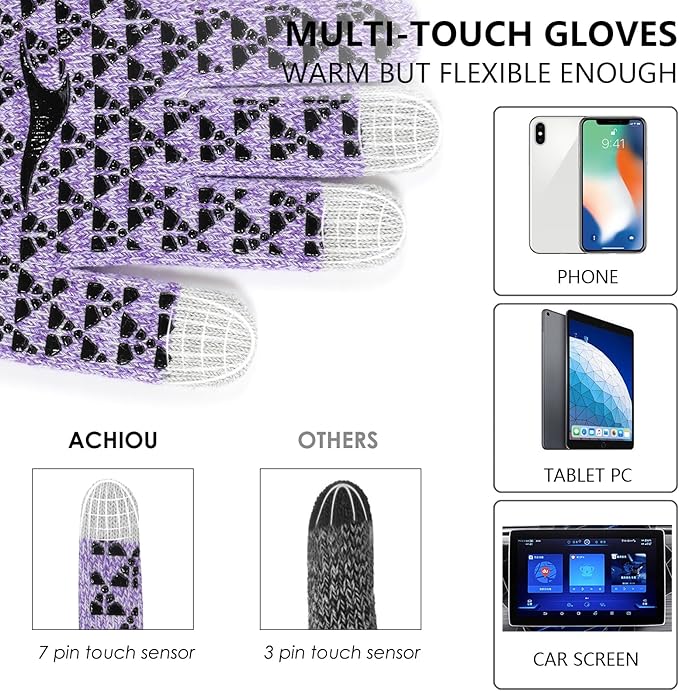 Achiou Winter Gloves, Glove for Men Women, Upgraded Touch Screen Texting Warm Running with Thermal Soft Knit Lining