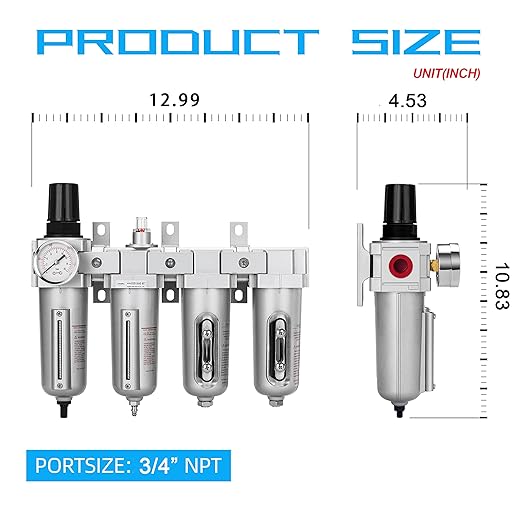 NANPU 3/4" NPT Industrial Grade 4 Stage Air Drying System - Particulate Filter, Coalescing Filter, Double Desiccant Dryers & Air Regulator, Metal Bowl, Auto Drain, for Paint Spray竊?Plasma Cutter