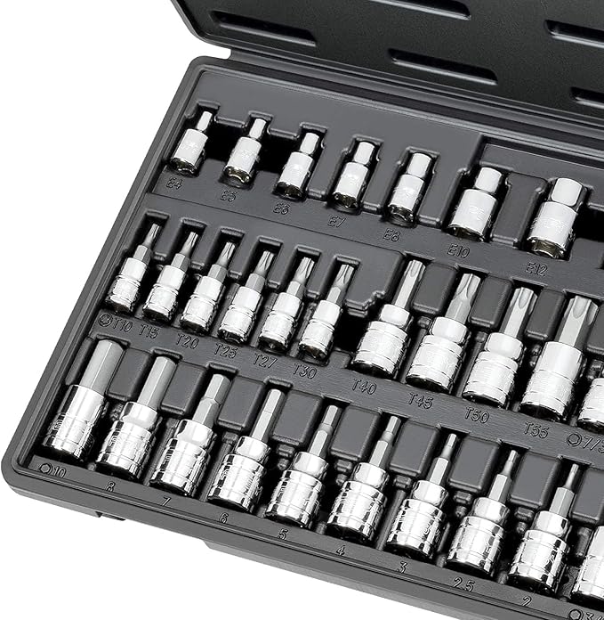 CARBYNE 36-Piece Hex (Allen), Torx Bit Socket & E-Torx Set | Includes Metric 2mm ??10mm, SAE 1/8 in. ??3/8 in., T10 ??T55, E4 ??E18, S2 Steel Bits, Cr-V Sockets, Durable Case
