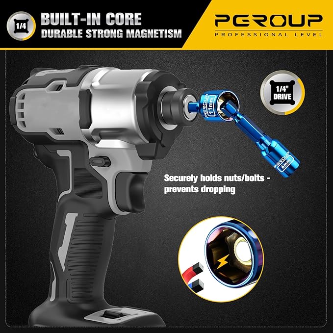 9 PCS Impact Magnetic Nut Driver Set, Metric (5mm - 12mm) Impact Driver Bit Set, 1/4 Inch Hex Shank Drill Socket Set, Nut Driver Set For Impact Drill