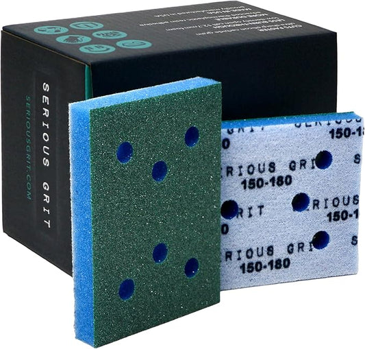 Serious Grit - 3" x 4" Foam Abrasive 150-180 Finish Sanding Pads - Fits Surfprep, Uneeda Ekasand, & Mirka - 1/2" Thick Soft Foam Hook & Loop Sandpaper Pads for 3x4 Sanders - Made in USA - 10 Per Box