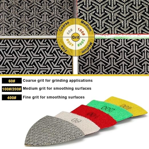 Electroplated Diamond Sanding Pad,60Grit 75mm Triangular Grinding Pad Hook and Loop Backing for Glass Porcelain Ceramic Hand Polishing & Trimming (1pc)