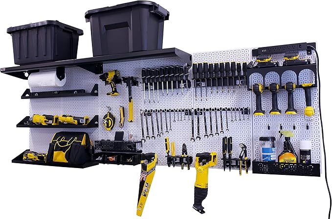 OmniWall Weekend Warrior Ultimate Tool Kit-96" x 32" Metal Pegboard Wall Storage System White/Black