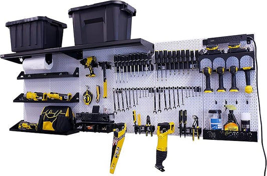 OmniWall Weekend Warrior Ultimate Tool Kit-96" x 32" Metal Pegboard Wall Storage System White/Black