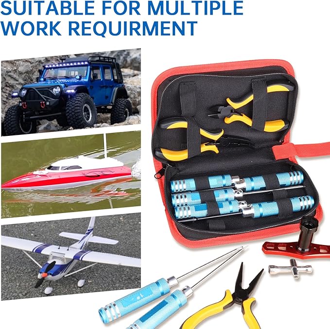13-in-1 RC Tools Kits Box Set, RC Screw Kit, Hex Phillips Flat Nut Drivers, Pliers, Wrench, Repair Tools Screwdriver Set for Traxxas Arrma Axial Redcat Losi RC Model Car Drone Boat