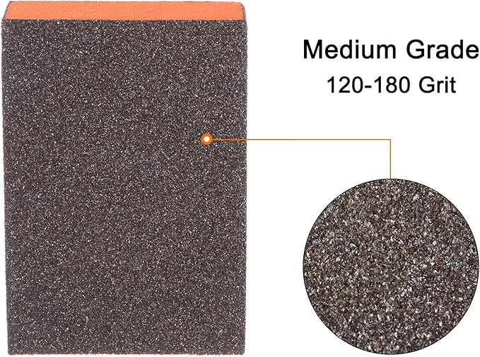 HARFINGTON 4pcs Sanding Sponge Blocks #60 (120-180 Grits) Wet/Dry Hand Sanding Sponges, 100x70x25mm Foam Sanding Block Pad for Polishing Kitchen Metal Wood Drywall Furniture, Brown&Orange