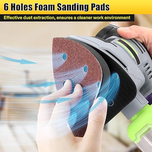 3 Pcs 6 Holes Foam Sanding Pads with 48 Pcs Mouse Sander Sandpaper in 40 60 80 120 150 180 240 320 Grits, Mouse Detail Sanding Interface Pad Compatible with Ryobi Sander
