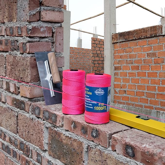 HONGDA Mason Line, 1000 Feet #18 Braided Nylon Mason line String Perfect for Masonry Jobs and for The Layout of General Construction, Gardening, DIY Project, Fluorescent Pink