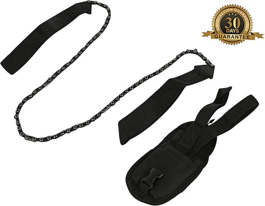 Pocket Chainsaw - Razor Sharp Self Cleaning 25.5 In Portable Hand Saw Survival Gear with Black Holster for Camping, Hunting, Hiking | Pocket-sized 25.5” Emergency Wilderness Survival Chain Saw (Black)
