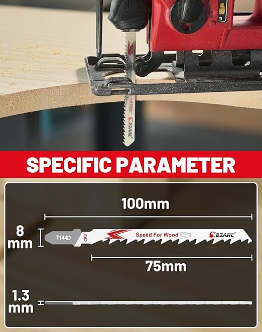 EZARC 10PCS Jigsaw Blades T144D Jig Saw Blades Set for Wood Fast Cutting Assorted T-Shank Replacement 6 TPI Curved & Scrolling Cutting