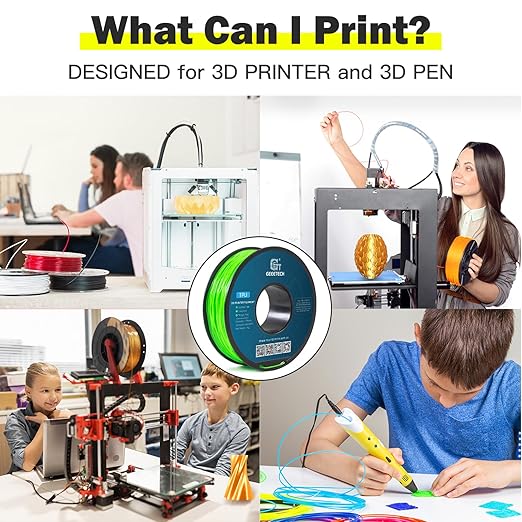 Geeetech TPU Filament 1.75mm ??95A Flexible 3D Printer Filament with High Elasticity, 1KG (2.2lbs) Spool, Dimensional Accuracy 짹0.03mm, Fits Most FDM Printers, Green