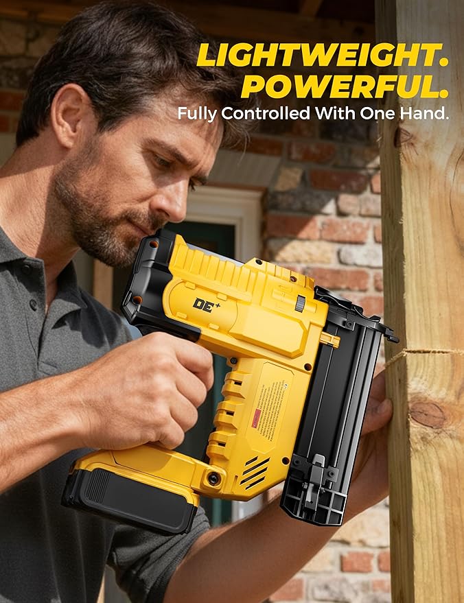 DeForce 18GA Cordless Brad Nailer, 2" Nail Gun for Dewalt 20V Max Battery, 2 IN 1 Electric Stapler, 2026 Upgraded Tool-Free Jam Release, 2 Firing Modes, Adjustable Depth, 1000pcs Nails(No Battery)