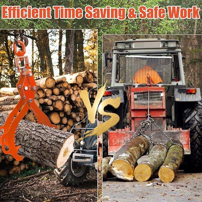 Eagle Claws 28" 4 Claw Log Lifting Tongs - Heavy Duty Log Grapple, 2260 lbs Capacity, Orange
