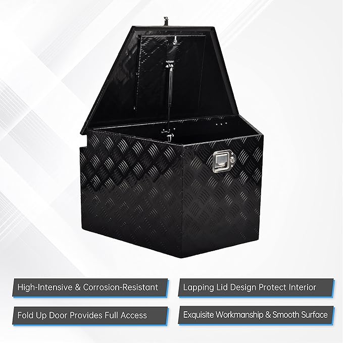 33'' Utility Trailer Tongue Tool Box 5 Bar Tread Tool Box Waterproof Pick Up Truck Storage Organizer with Lock and Key, Black (33"X19"X18")