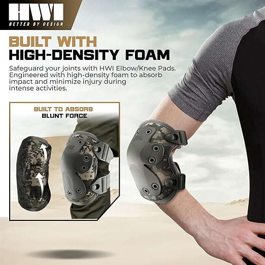 HWI Gear Next Generation Elbow/Knee Pads for Protection: Combat, Mechanics, Construction, Hunting, Landscaping, Outdoor Survival, Heavy Duty Industrial Grade, Adjustable