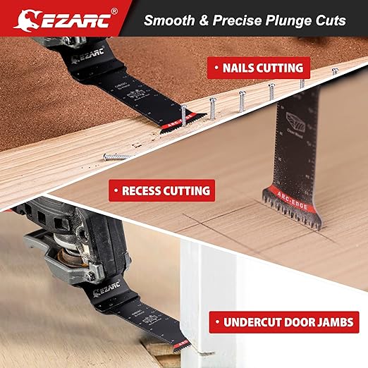 EZARC Oscillating Saw Blades - 10 PCS Extra-Long Reach Arc Edge Multitool with Japanese Teeth, CRV and Bi-Metal Clean Cut for Wood Metal, Universal Quick Release Tool Kits