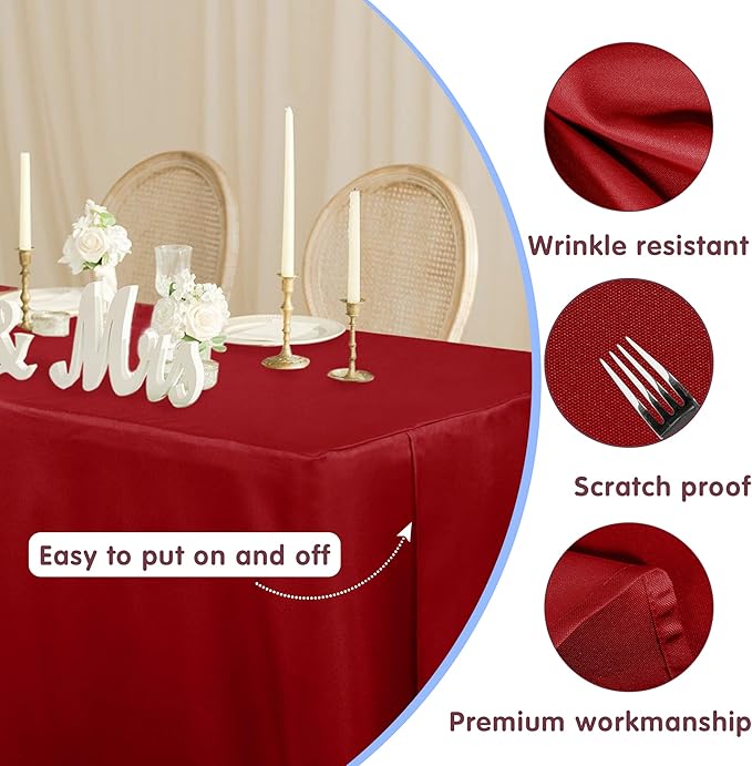 HolidayIdeas 2 Pack Red Fitted Tablecloth for 4ft Tables, 4-Sided Christmas Table Cover for Holiday Markets, Yard Parties, & Gift Tables, Wrinkle-Resistant Washable Xmas Decorations