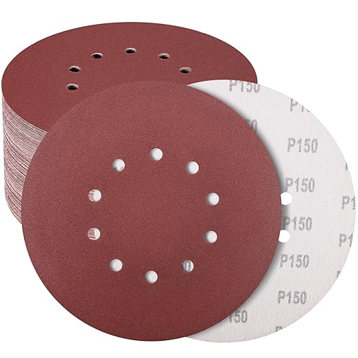 50 Pack 9-Inch 10-Hole Hook-and-Loop Sanding Disc, 150 Grit Aluminum Oxide Drywall Sandpaper for ??" Drywall Sander Pads Ceiling Wood Floor