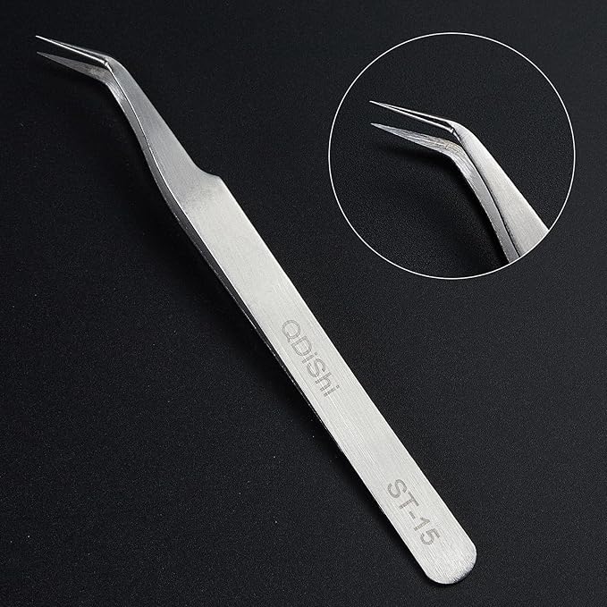 QDiShi Precision Tweezers Set,Upgraded Stainless Steel of Tweezers - Extra Fine,Angled,Blunt Tips for Electronics,Hobby, Industrial,Laboratory Work,Jewelry-Making,Model,Craft（3Pcs）