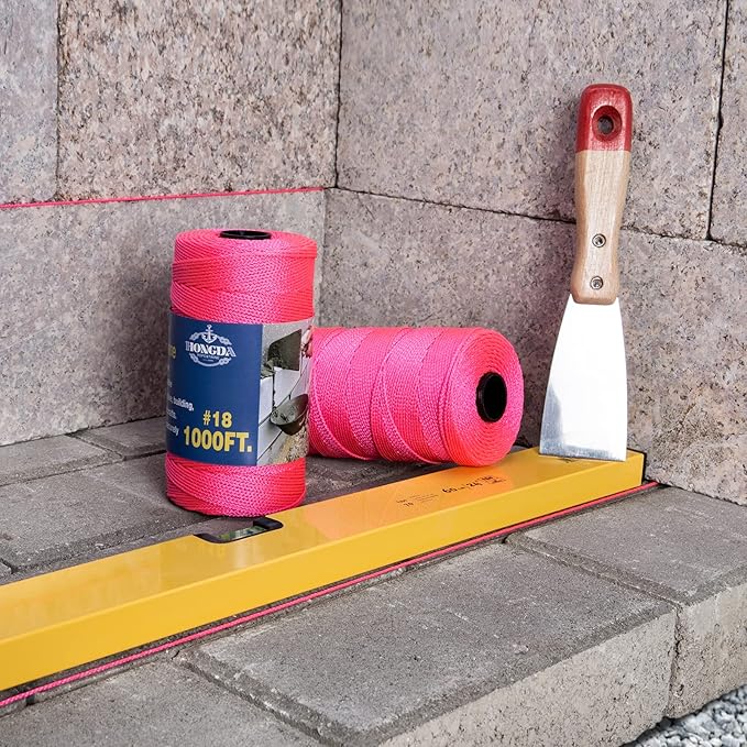 HONGDA Mason Line, 1000 Feet #18 Braided Nylon Mason line String Perfect for Masonry Jobs and for The Layout of General Construction, Gardening, DIY Project, Fluorescent Pink