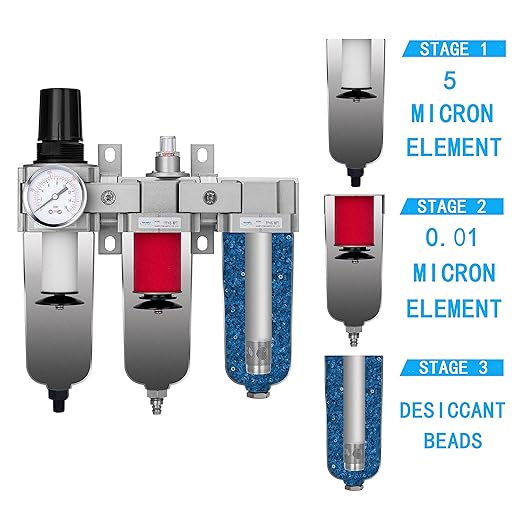 NANPU 3/4" NPT Industrial Grade 3 Stage Air Drying System - Particulate Filter, Coalescing Filter, Desiccant Dryer & Air Regulator, Metal Bowl, Auto Drain, Suitable for Paint Spray竊?Plasma Cutter