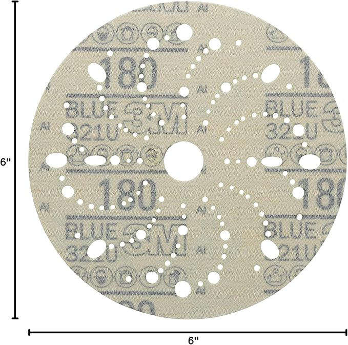 3M Hookit Blue Abrasive Disc 321U Multi-Hole, 36176, 6 in, 180, 50 Discs