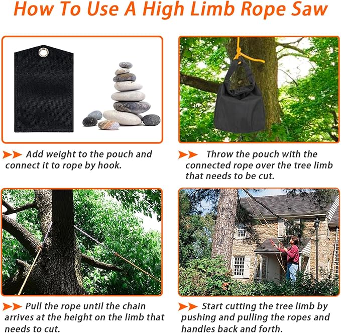 56 Inch High Limb Rope Saw, Hand Chainsaw with 72 Sharp Teeth Blades on Both Sides, Hand Rope Chain Saw Kit Includes Ergonomic Handles, Hand Straps and Storage Case, Manual Tree Limb Cutter
