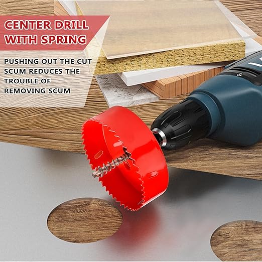3.93" 訝?00mm Hole Saws with Heavy Duty Arbor HSS Bi-Metal Hole Cutter Drill Bit for Wood Cornhole Boards Plastic Drywall Metal Fiberboard(Red)