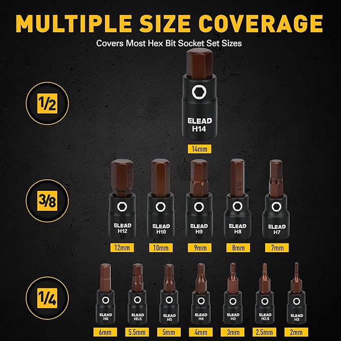 16-Piece Metric Hex Bit Socket Set - Premium S2 Steel 2mm-14mm Allen Socket Set with Socket Adapters, 1/4?? 3/8??and 1/2??Drive | Professional Mechanic Garage Tools