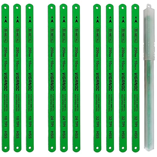 10" Hacksaw Replacement Blades Set, Bi-Metal High Speed Steel Hack Saw Blade Sets - 18T - 24T - 32T HSS Saw Blades, 10 Pack