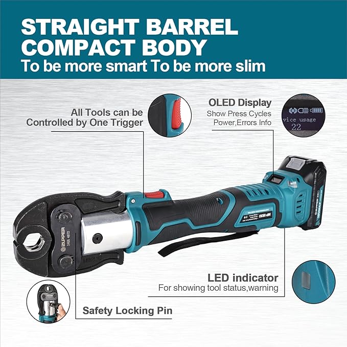 ZUPPER Mini Pro Press Tool kit with 3 Copper Pro Press Jaws 1/2", 3/4", 1", Brushless Motor, 2pcs Battery, Fast Charger & Carrying Case