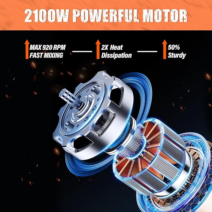 Mud Mixer, Portable Motar Mixer,110V 6 Speed Drill Mixer 2100W for Cement,Concrete,Paint, Grout, Plaster,Thinset etc.