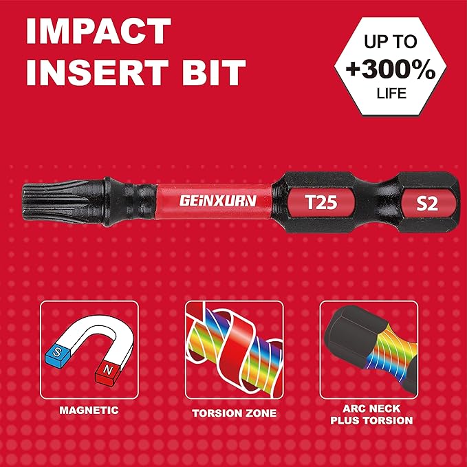 30 Pieces T25 2 In. Impact Tough Magnetic #25 Torx Head Power Bits, S2 Alloy Steel T25 Screwdriver Bits Set