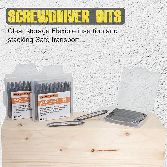 Screwdriver Bits PH2 Double Ended Screw Bit, 2-3/8" Length, S2 Alloy Steel PH2 Suitable for Impact Driver and Cordless Screwdriver | 10 Piece