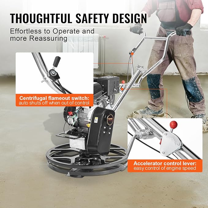 VEVOR Power Trowel, 24??Walk-Behind Cement Trowel with Float Pan, 6HP Gas-Powered Smooth Concrete Surface Finisher, Heavy Duty Commercial Screed Concrete Cement with Finishing Blade