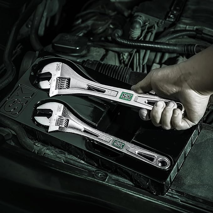 SK 2-Piece Adjustable Wrench Set, 10-Inch, 12-Inch, Cr-V Steel, SAE & Metric Scales