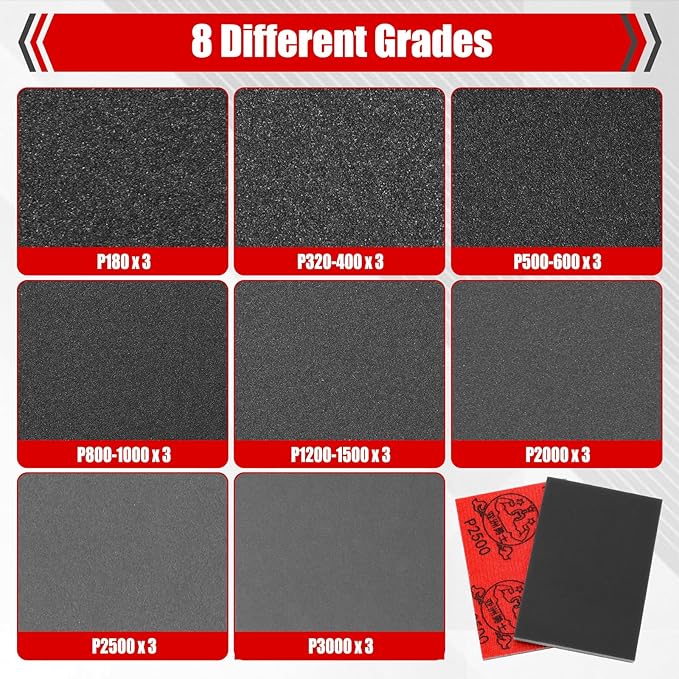 24 Pcs 3 x 4 Inch 180-3000 Grit Sanding Sponge Set, Anglecai Ultra Fine Sanding Sandpaper Pads Soft Foam Sand Block Sponge for Wet Dry Sandpaper Pads for Plastic Model Metal Wood Furniture Polishing