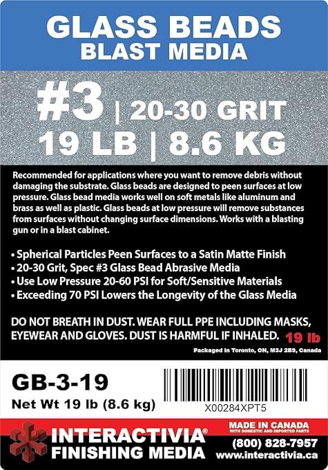 #3 Glass Beads - 19 lb or 8.6 kg - Blasting Abrasive Media (Very Coarse) 20-30 Mesh or Grit - Spec No 3 for Blast Cabinets Or Sand Blasting Guns - Large Beads for Peening and Finishing