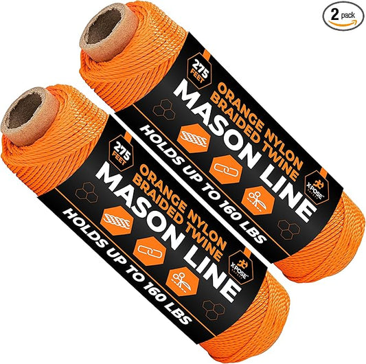 Xpose Safety Orange Mason Line String ??#18 Braided Nylon Twine ??275 Ft Durable Construction Line for Masonry Tools, String Level, Landscaping, and Gardening Pack of 2
