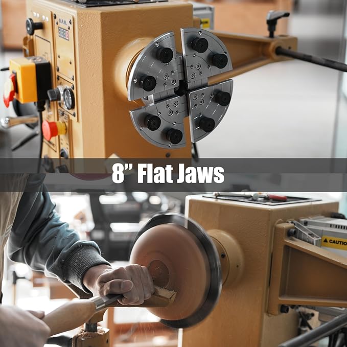 4.5" Woodlathe Chuck, Thread 1-1/4"x8TPI", Dovetail Jaws, Pin Jaws, 8" Flat Jaws, Step Jaws, Wide Jaws, Wood Screw, Thread adaptor to 1"x8TPI, Two Nylon Washers, Two Chuck Keys and T Handle Allen Key.