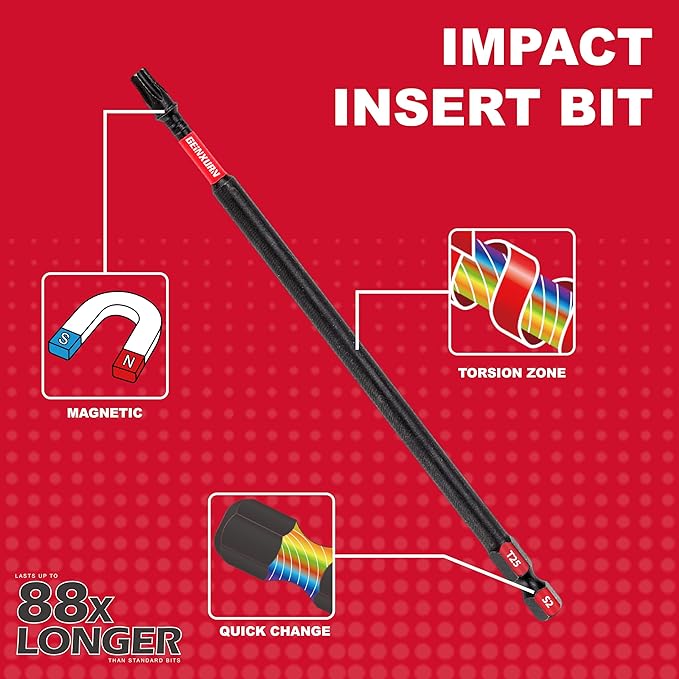 20Pack Impact Tough #25 Torx 6 in. Insert Driver Bits, Magnetic T25 Head Power Bits, S2 Alloy Steel T25 Screwdriver Bits Set Bulk
