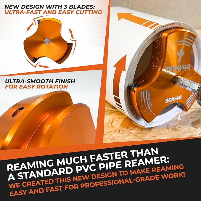 THORVALD PVC Pipe Reamer TriForce - with Tungsten Carbide Blades - Video Tutorial + User Guide - 3 Blades PVC Fitting Saver for Plumbing - Tool Size: 3/4″