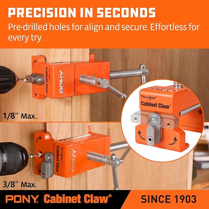 PONY 4-Pack Cabinet Clamps, 8510 Cabinet Claw, Face Frame Clamps for Installing Cabinets, 440 lbs Load Limited Orange