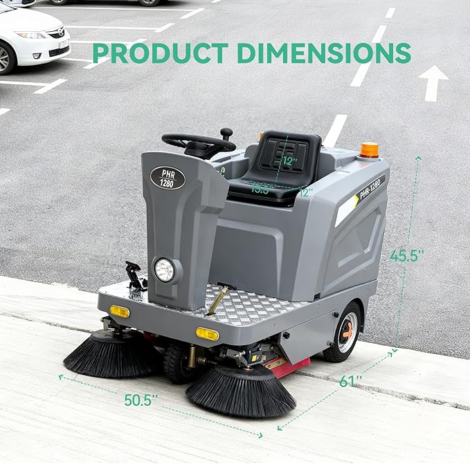 50.4" Ride-on Industrial Sweeper, Floor Cleaning Machine 92,600 sq ft/h Efficiency, 26.4 Gal Hopper Brushless Motor for Warehouse Factory Parking Lot