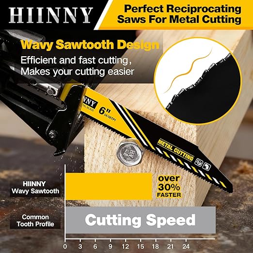 25 Pack 6 inch 14/18 TPI HIINNY Bi-Metal Auto Reciprocating Saw Blades,Blades Metal Cutting with M42 Teeth and Cobalt,for Automatic Dismantling Sawzall Blades for 1/16-5/16 Medium Metals