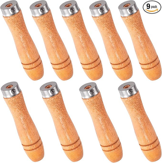 9 PCS Wooden File Handles with Strong Metal Collars, Large Wood Handle for 10" - 12" File, Screwdriver Hand Drill File Handle