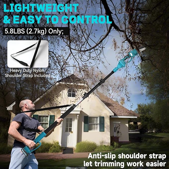 2-in-1 Cordless 8" Pole Saw & Mini Chainsaw Compatible with Makita 18V Battery, Brushless 8 Inch & 6 Inch Telescoping Pole Chainsaw Combo Kit 15 Ft Max Reach for Tree Branches Pruning(Tool Only)